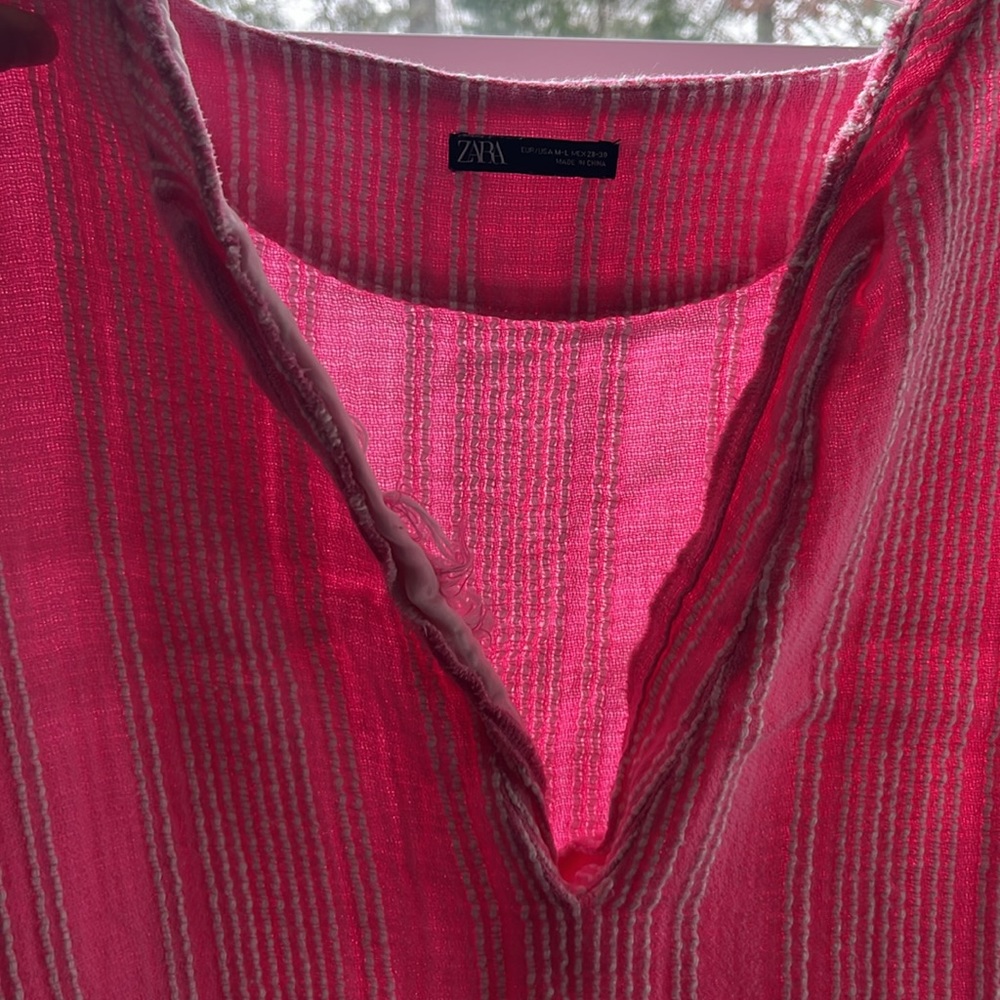 Zara pink and white woven tunic cover up top - Picture 5 of 7
